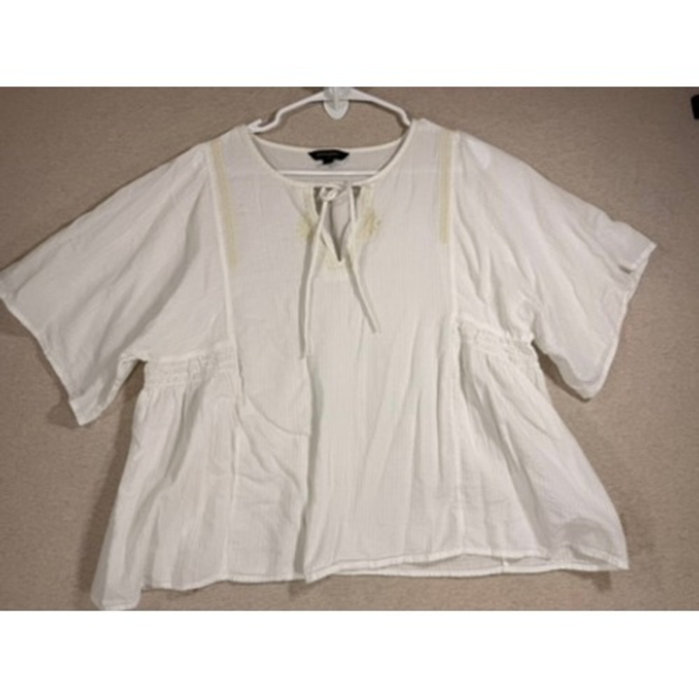 Banana Republic Blouse Womens Large White Excellent Boho Tie-Neck Cotton Gauze